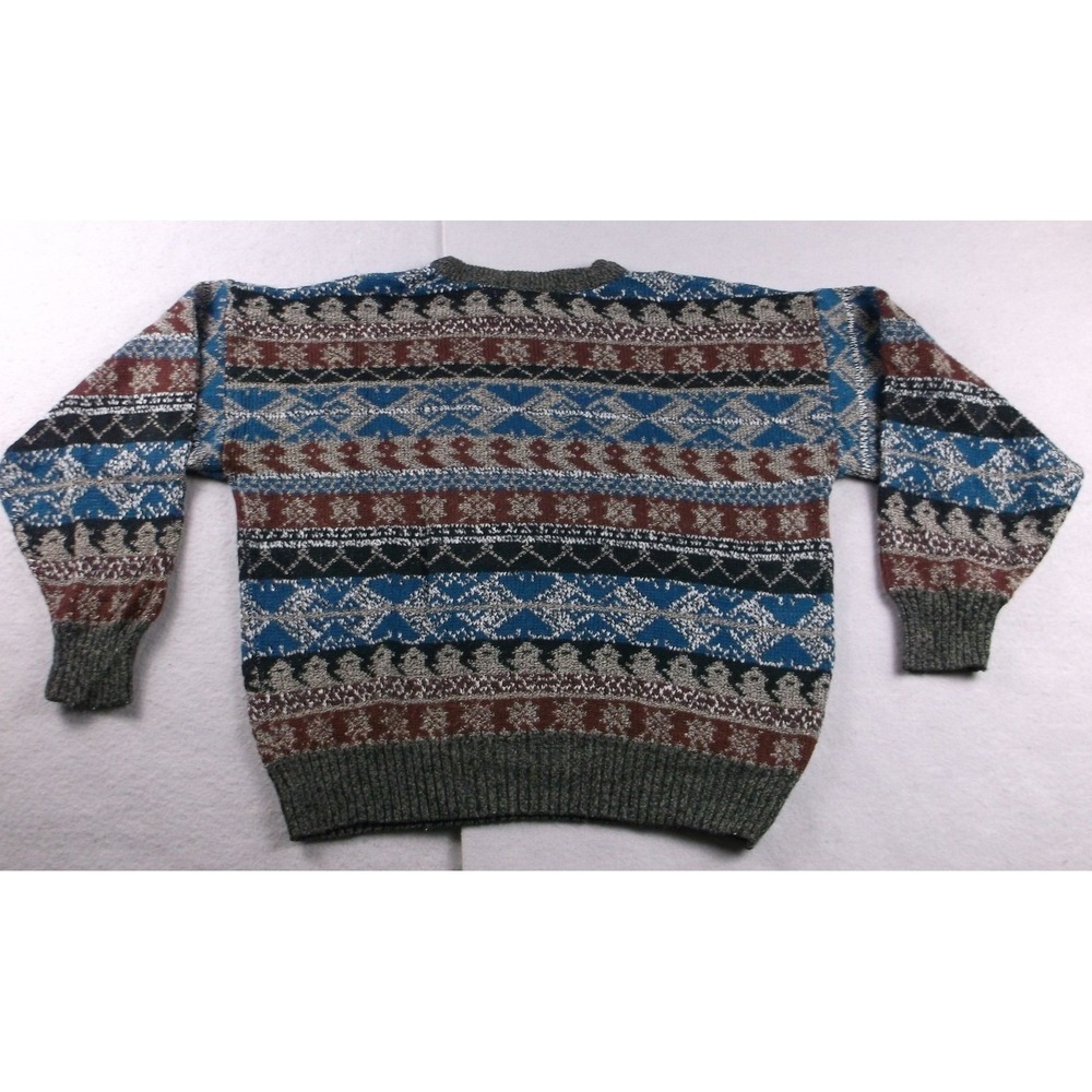 Cambridge Classics Mens Vintage Fair Isle Crewneck Sweater Blue Brown Large - Picture 2 of 9